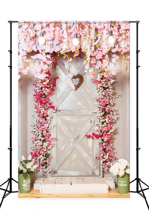 Pink Flower Love Wooden Door Backdrop M1-11