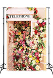 Romantic Pink Phone Booth Filled With Flowers Backdrop M1-13