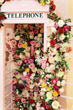 Romantic Pink Phone Booth Filled With Flowers Backdrop M1-13