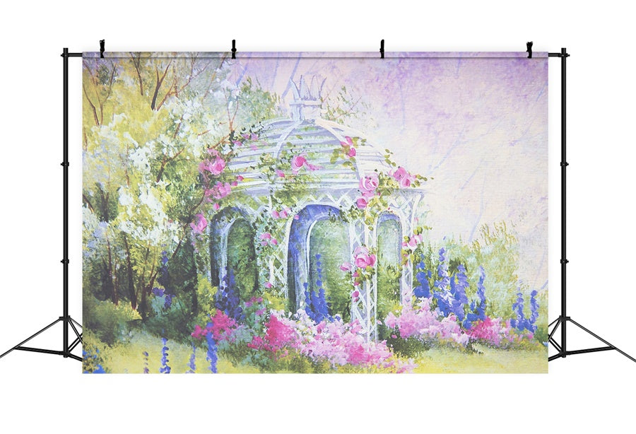 Spring Oil Painting Fantasy Wrap Around Flowery Pavilion Backdrop M1-19