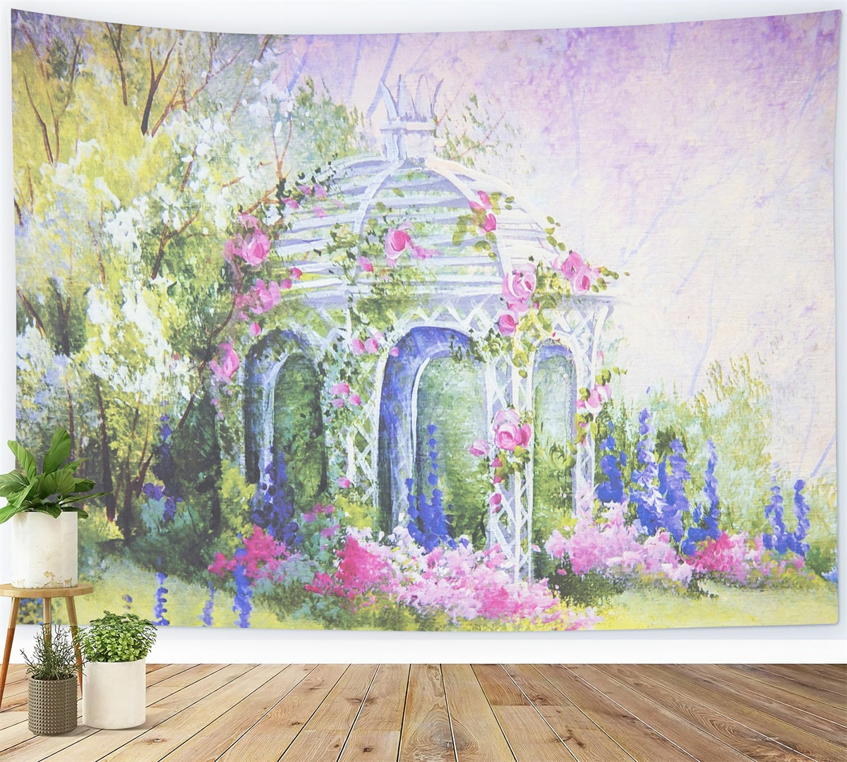 Spring Oil Painting Fantasy Wrap Around Flowery Pavilion Backdrop M1-19