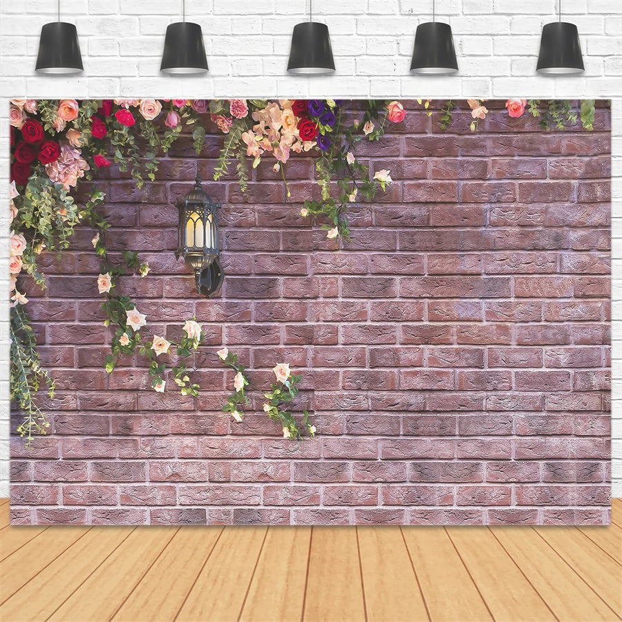 Spring Vintage Brick Wall Flower Street Light Backdrop M1-20