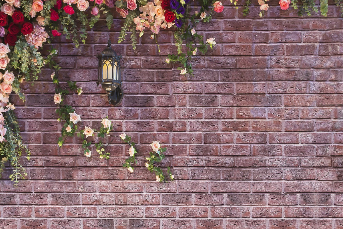 Spring Vintage Brick Wall Flower Street Light Backdrop M1-20