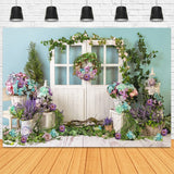 Spring Flower Wreath Wooden Door Fresh Backdrop M1-21