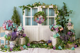 Spring Flower Wreath Wooden Door Fresh Backdrop M1-21