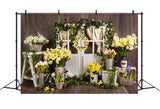 Spring Flower Wreath Wooden Door Vintage Backdrop M1-22