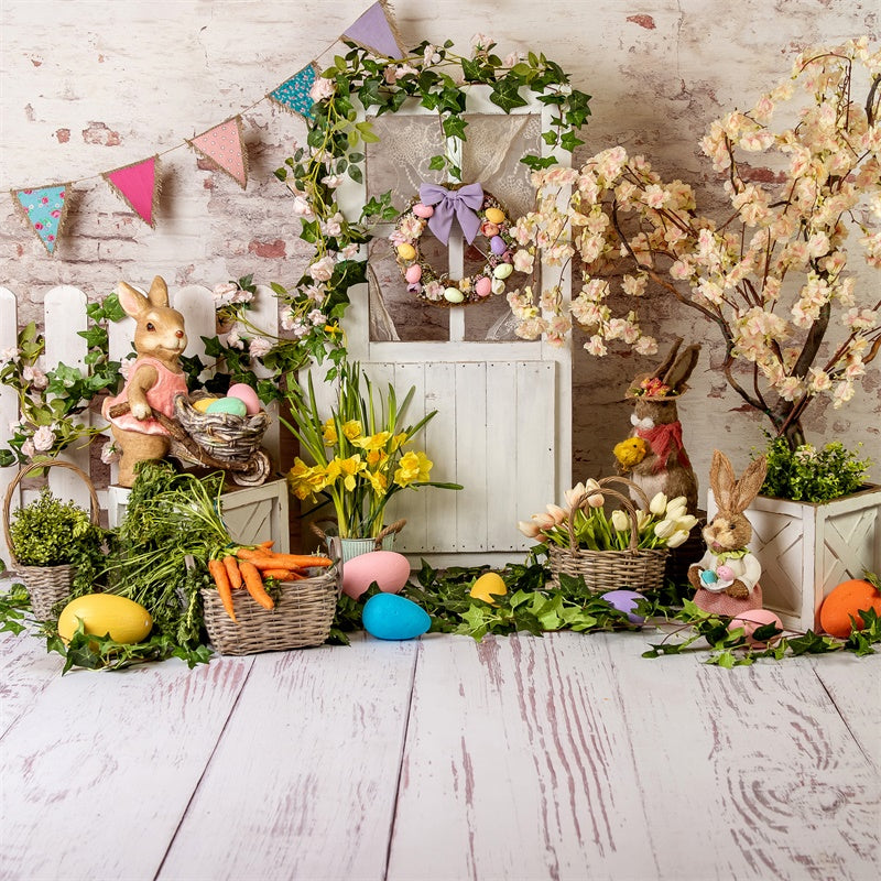 Easter Elegant Floral Wreath Wooden Door Backdrop M1-23