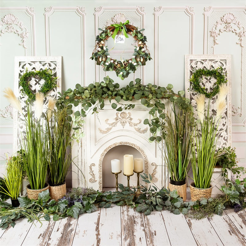 Spring Greenery Vintage Wall Stove Backdrop M1-25