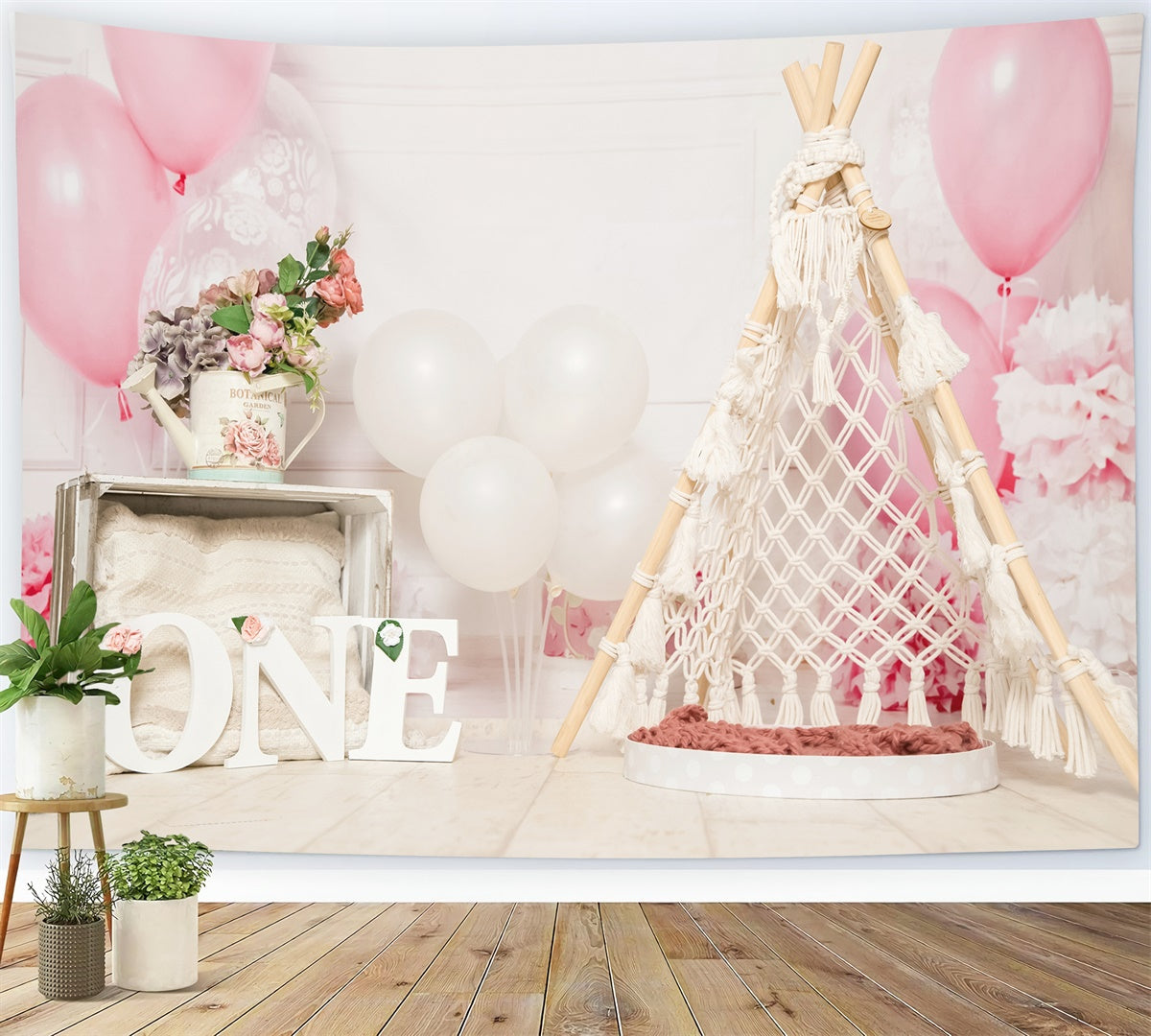 Happy Birthday Balloon Rope Weaving Tent Romantic Backdrop M1-27