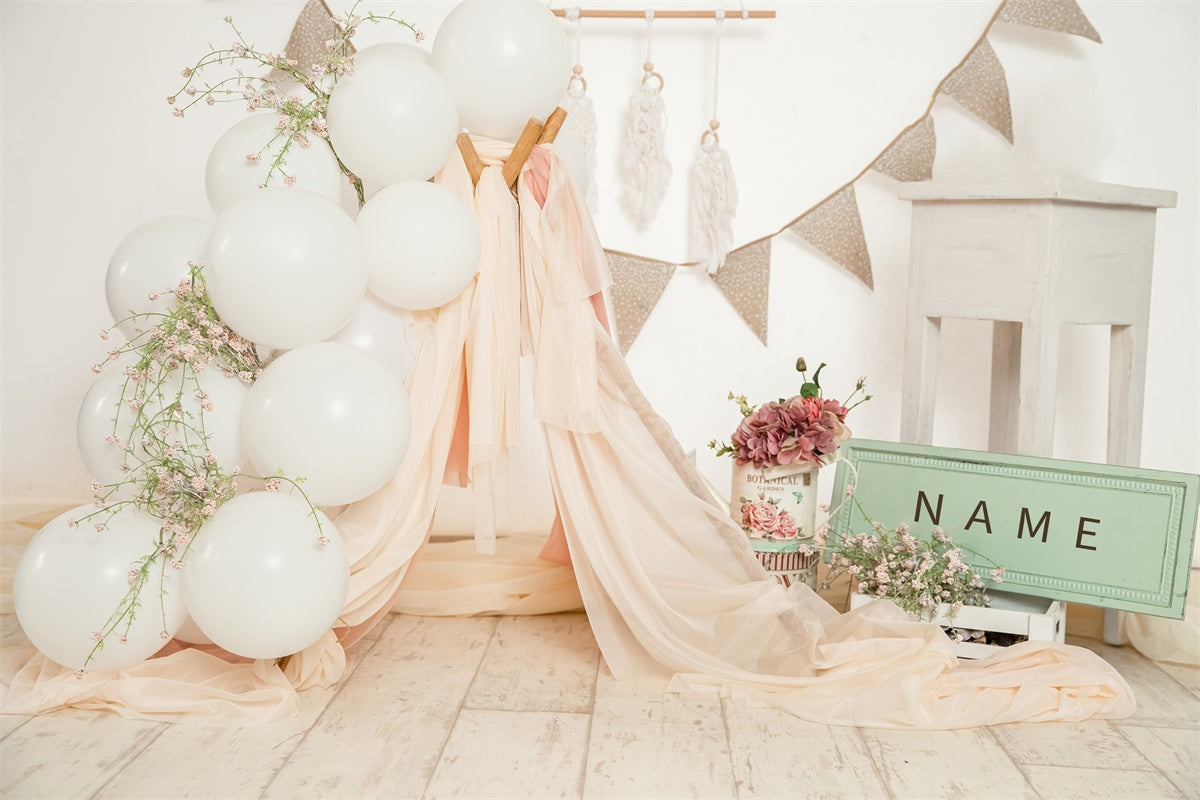 Happy Birthday Balloon Fabric Tent Romantic Name Customizable Backdrop M1-28