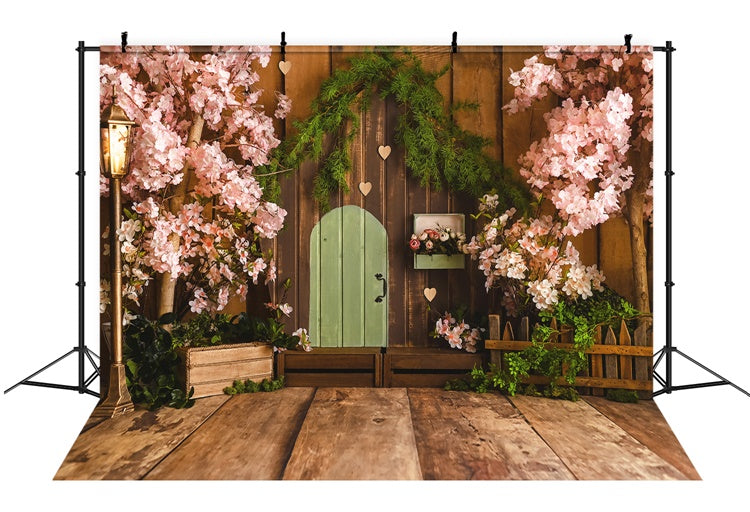 Spring Sakura Wooden Gate Fence Backdrop M1-29