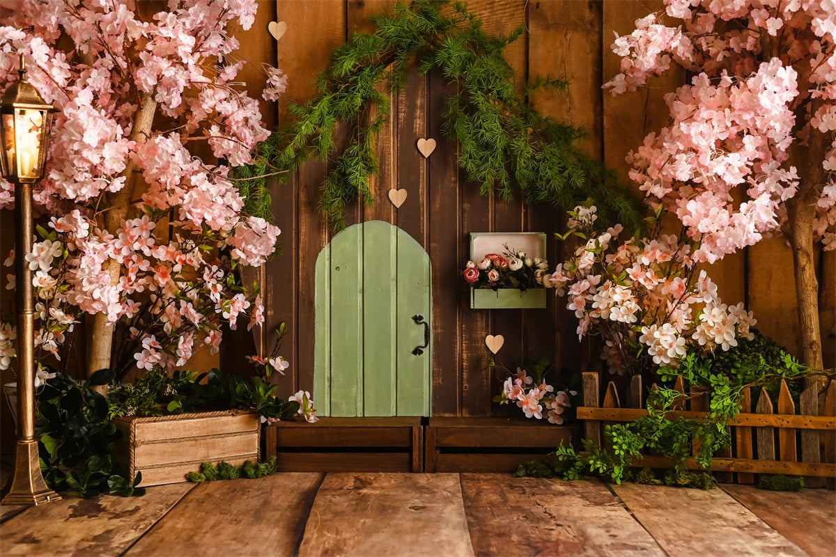 Spring Sakura Wooden Gate Fence Backdrop M1-29