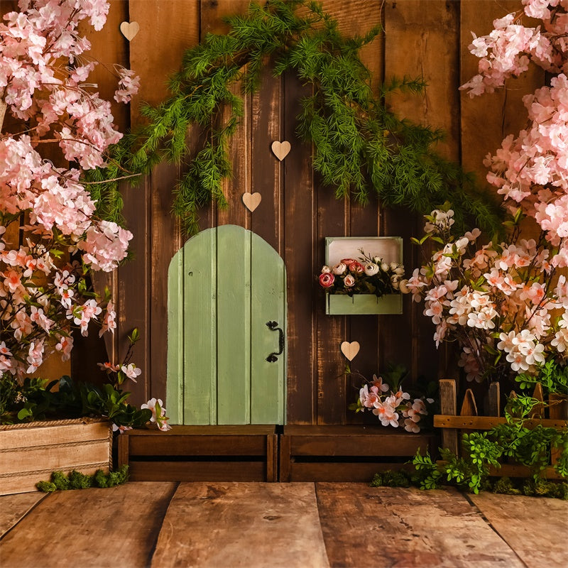 Spring Sakura Wooden Gate Fence Backdrop M1-29