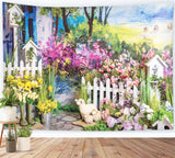 Spring Oil Painting Rustic Flowers Patio Backdrop M1-33