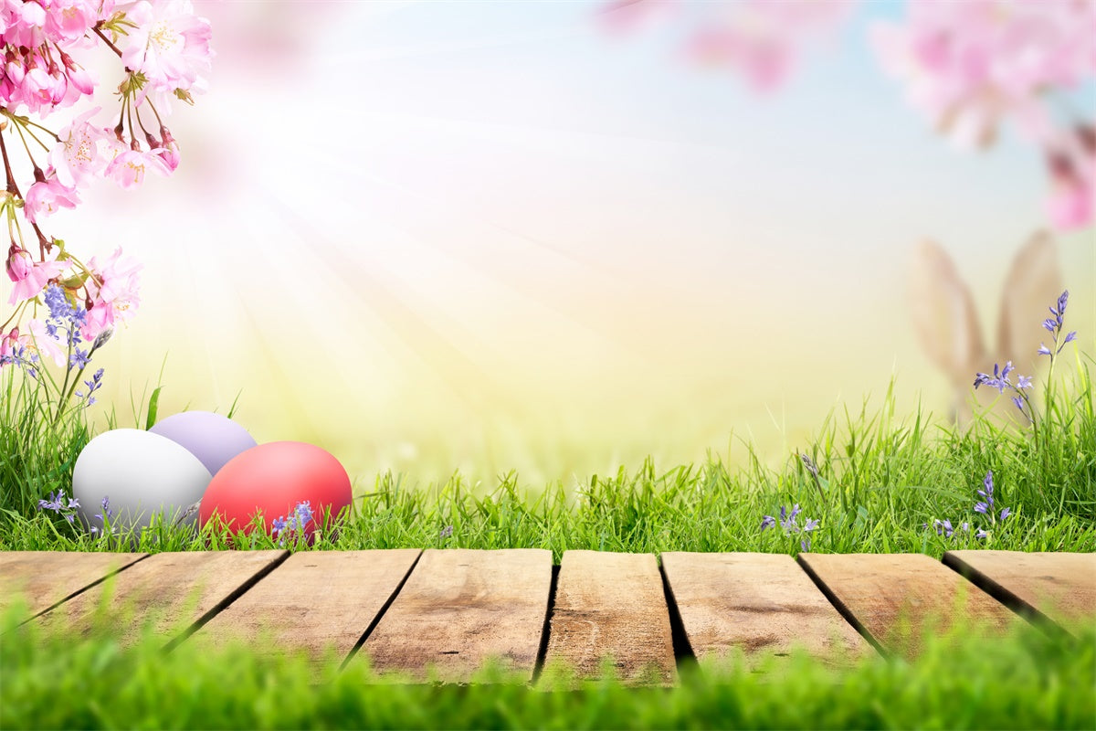 Easter Egg Sunshine Cherry Blossom Lawn Boardwalk Backdrop M1-34