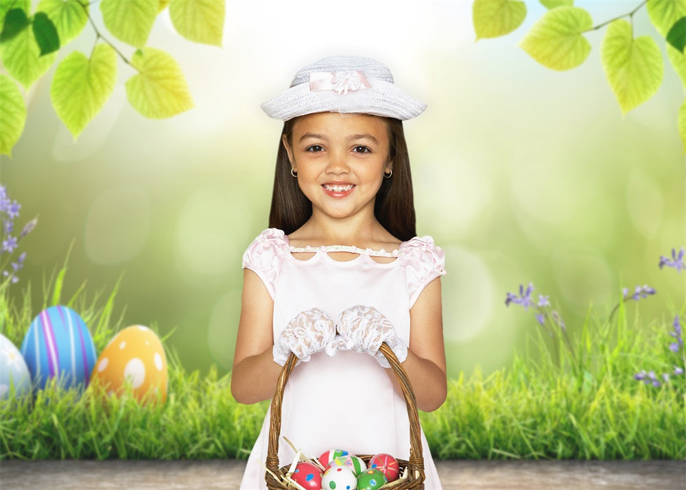 Easter Eggs Sunshine Green Leafy Lawn Backdrop M1-35