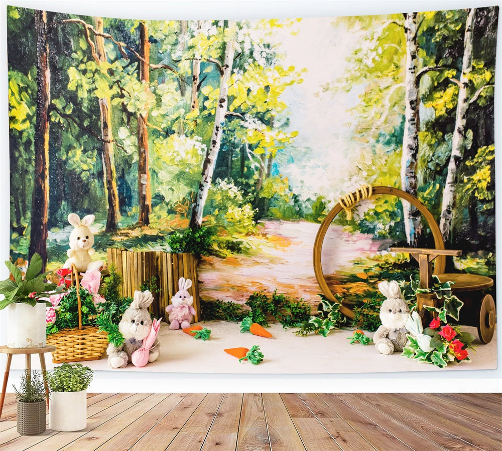 Easter Oil Painting Forest Doll Bunny Carrot Backdrop M1-37