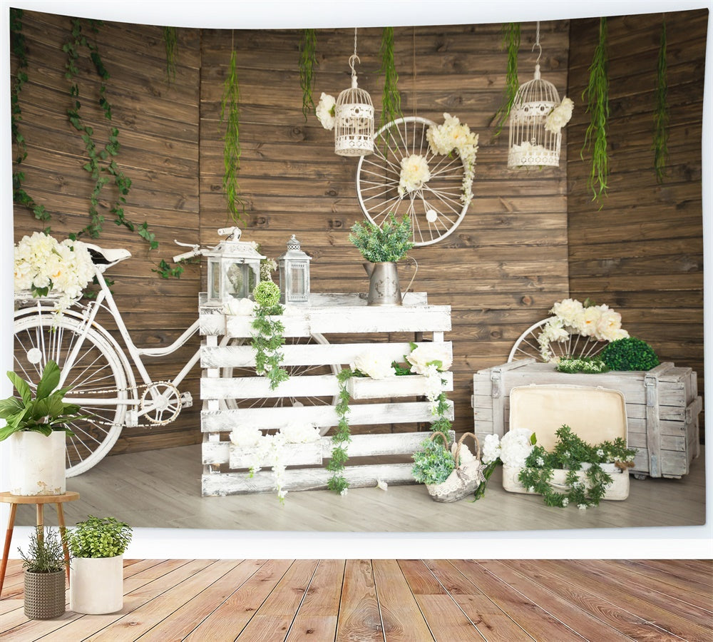 Spring Greenery Accents White Bicycle Backdrop M1-39