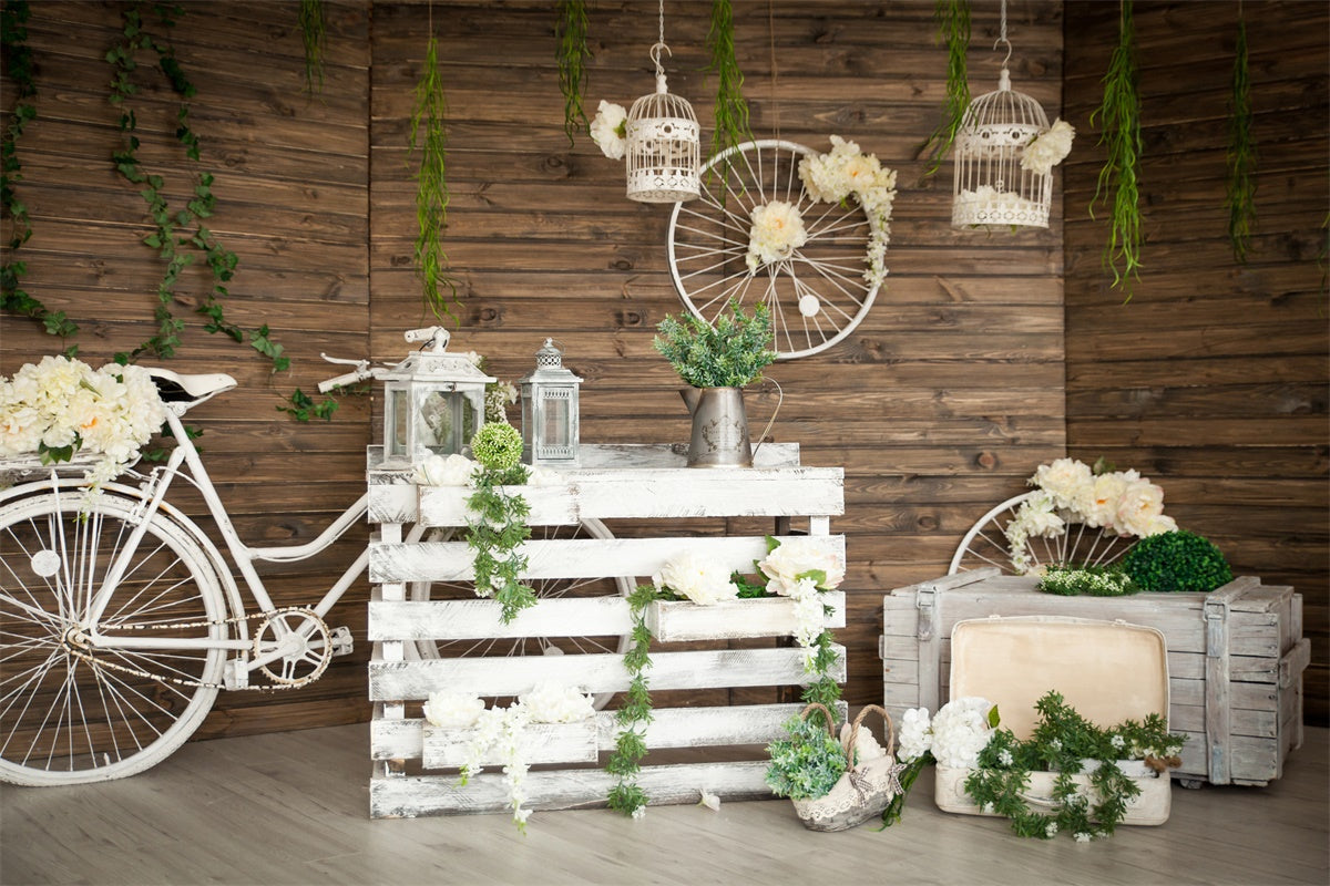 Spring Greenery Accents White Bicycle Backdrop M1-39