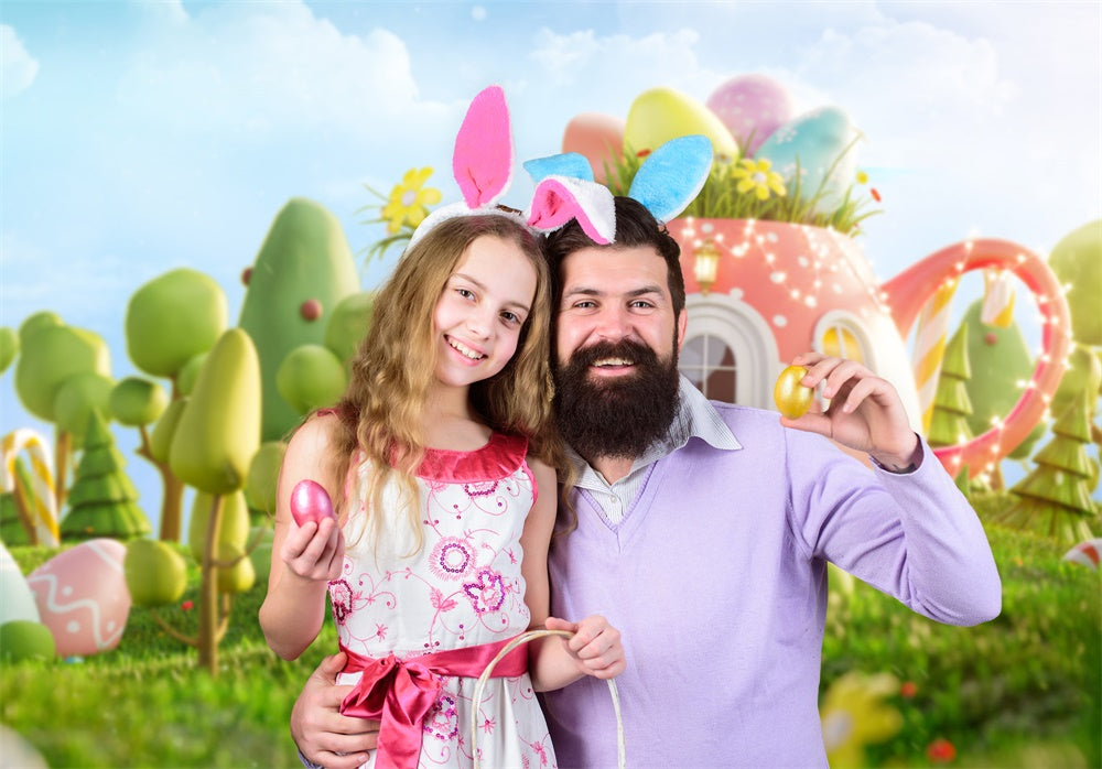 Easter Cartoon Kettle Egg Candy Backdrop M1-43