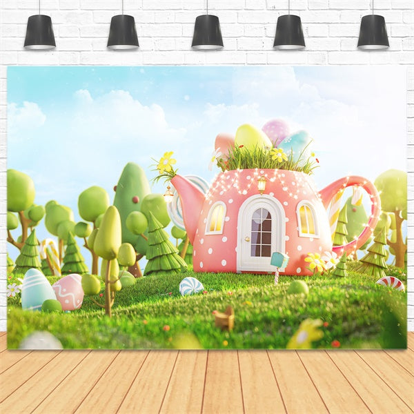 Easter Cartoon Kettle Egg Candy Backdrop M1-43