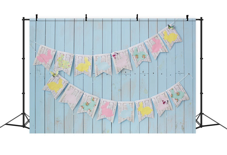 Easter Blue Boardwalk Wall Note Bunny Flags Backdrop M1-46