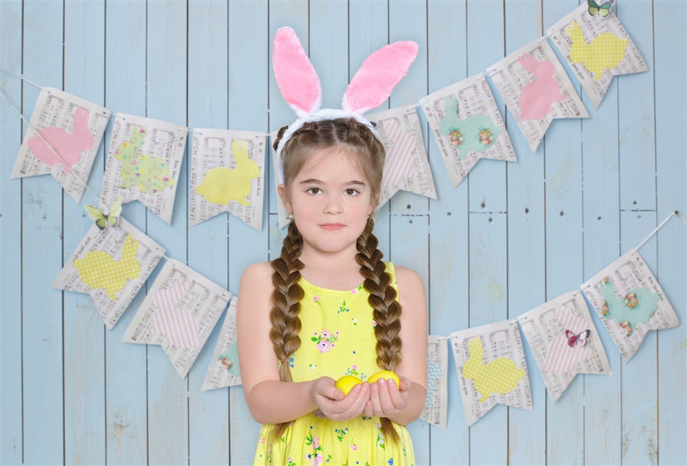 Easter Blue Boardwalk Wall Note Bunny Flags Backdrop M1-46