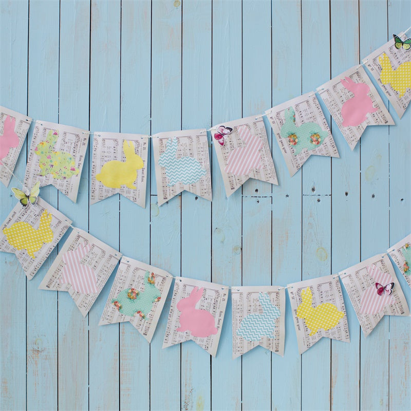 Easter Blue Boardwalk Wall Note Bunny Flags Backdrop M1-46