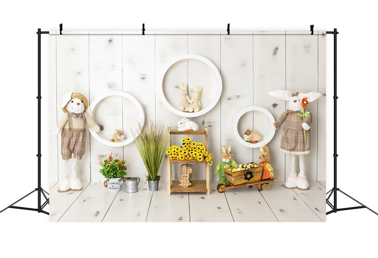 Easter Bunny Family Circle Wood Panel Backdrop M1-49