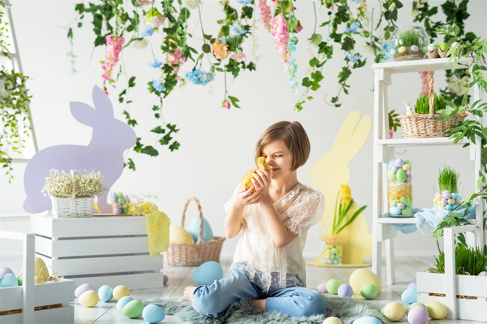 Easter Eggs Flower Greenery Bunny Fresh Backdrop M1-50