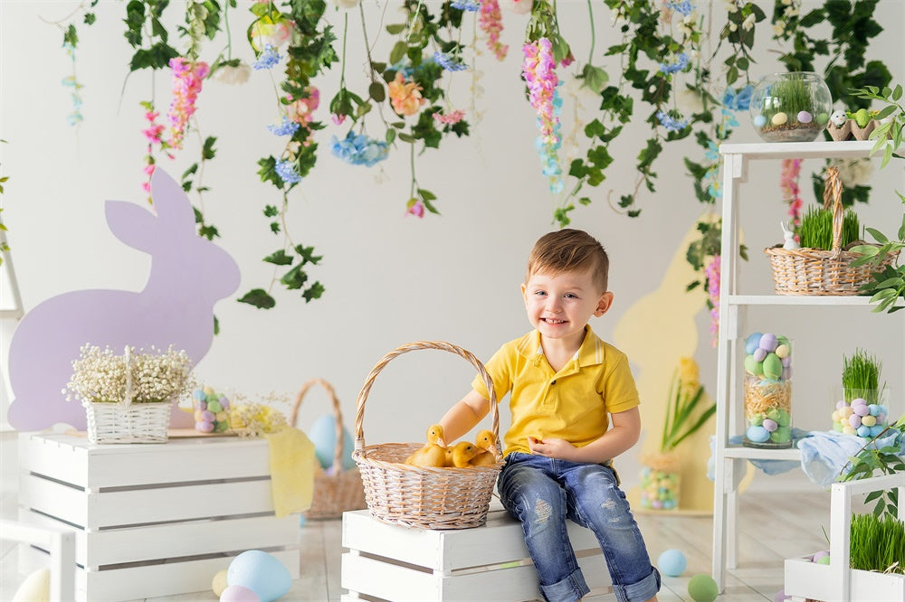 Easter Eggs Flower Greenery Bunny Fresh Backdrop M1-50