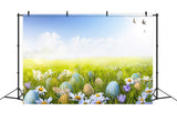 Easter Blue Sky White Clouds Swallow Eggs Green Grass Backdrop M1-57