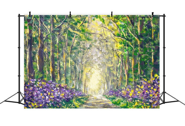 Spring Oil Painting Woods Flowers Trail Backdrop M1-70