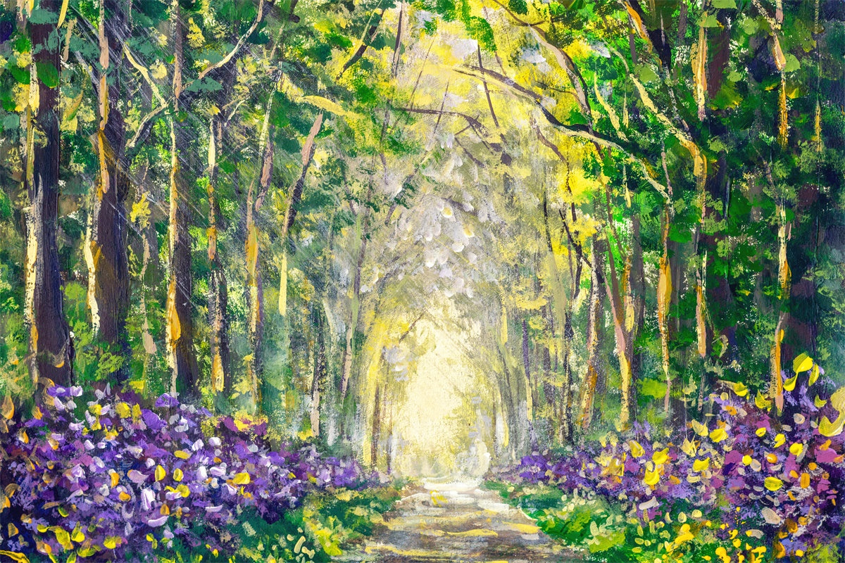 Spring Oil Painting Woods Flowers Trail Backdrop M1-70