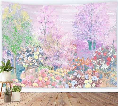 Spring Oil Painting Romantic Sakura Tree Rose Tulip Backdrop M1-72