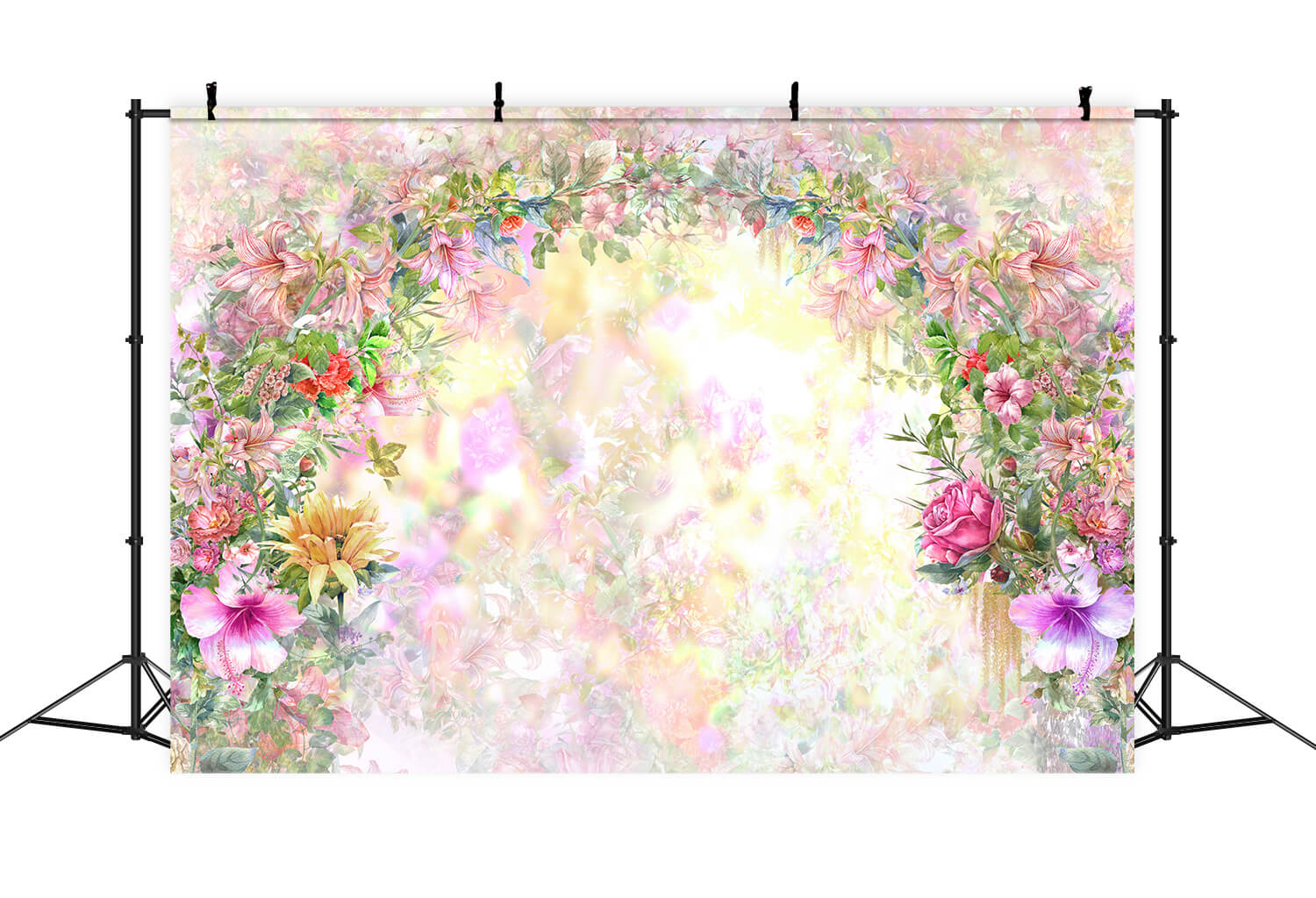 Hand Painted Beautiful Colourful Flowers Lilies Roses Wreath Doorway Backdrop M1-79