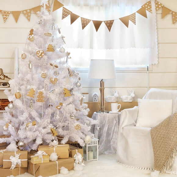 White Christmas Tree Decorated Room Backdrop M10-05