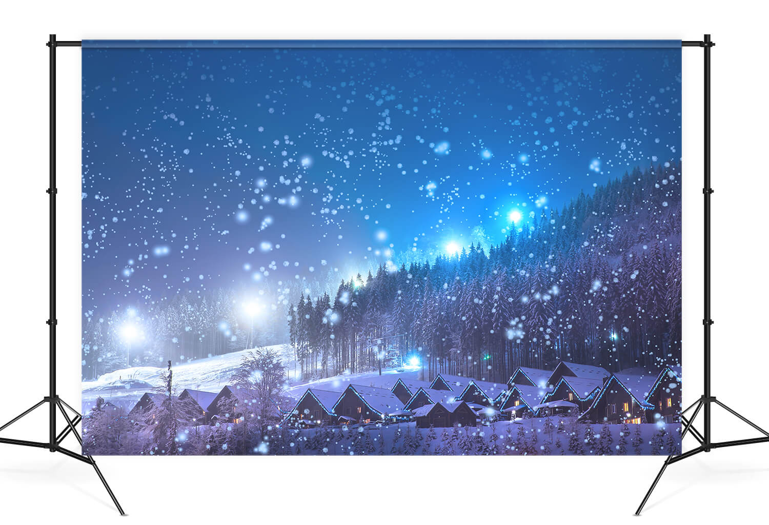 Winter Snow Village Forest Night View Backdrop M10-14