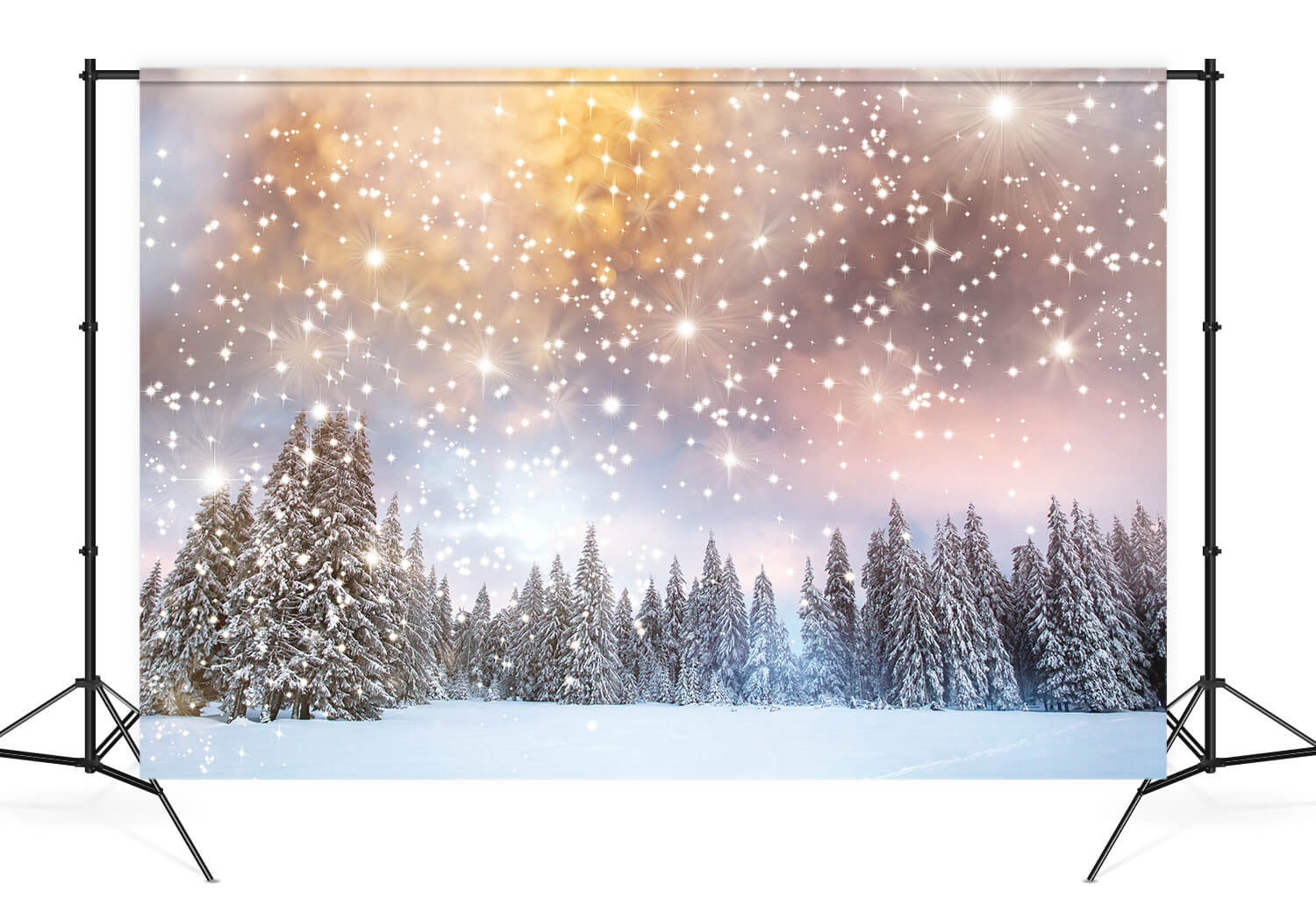 Snow Winter Fir Trees Twinkling Stars Backdrop M10-15