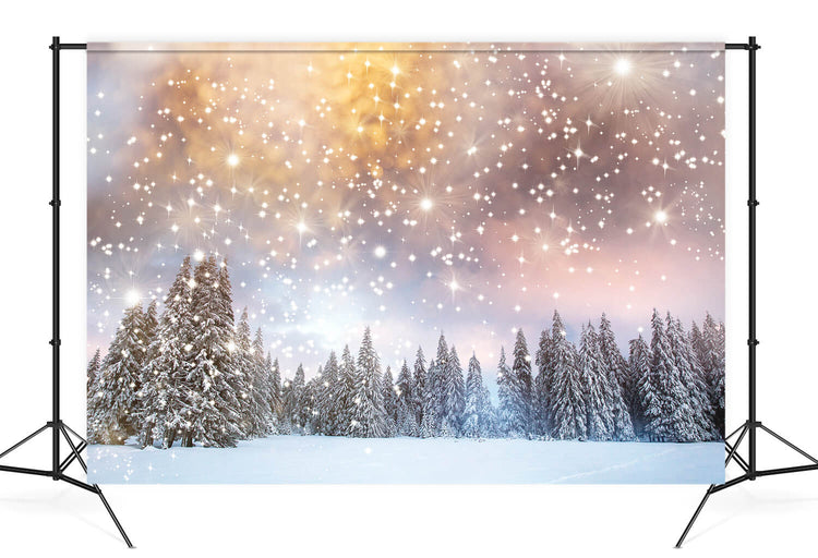 Snow Winter Fir Trees Twinkling Stars Backdrop M10-15 – Dbackdrop