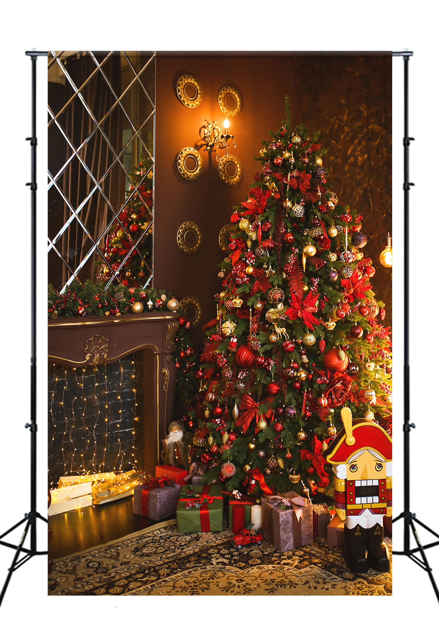 Christmas Tree Warm Fireplace Photography Backdrop M10-17