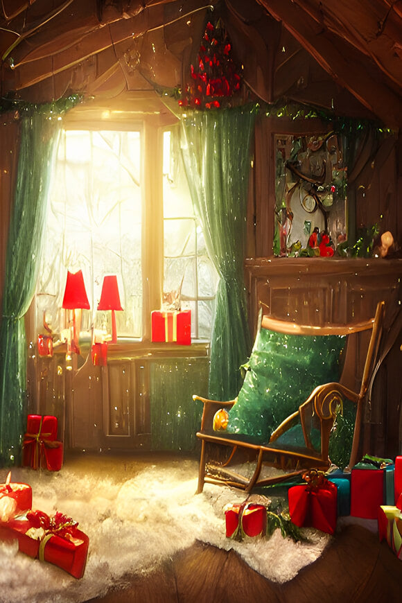 Christmas Santa House Room Photography Backdrop