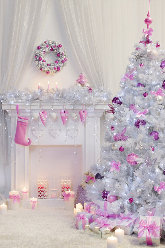 Christmas Tree Fireplace Interior Decoration Backdrop