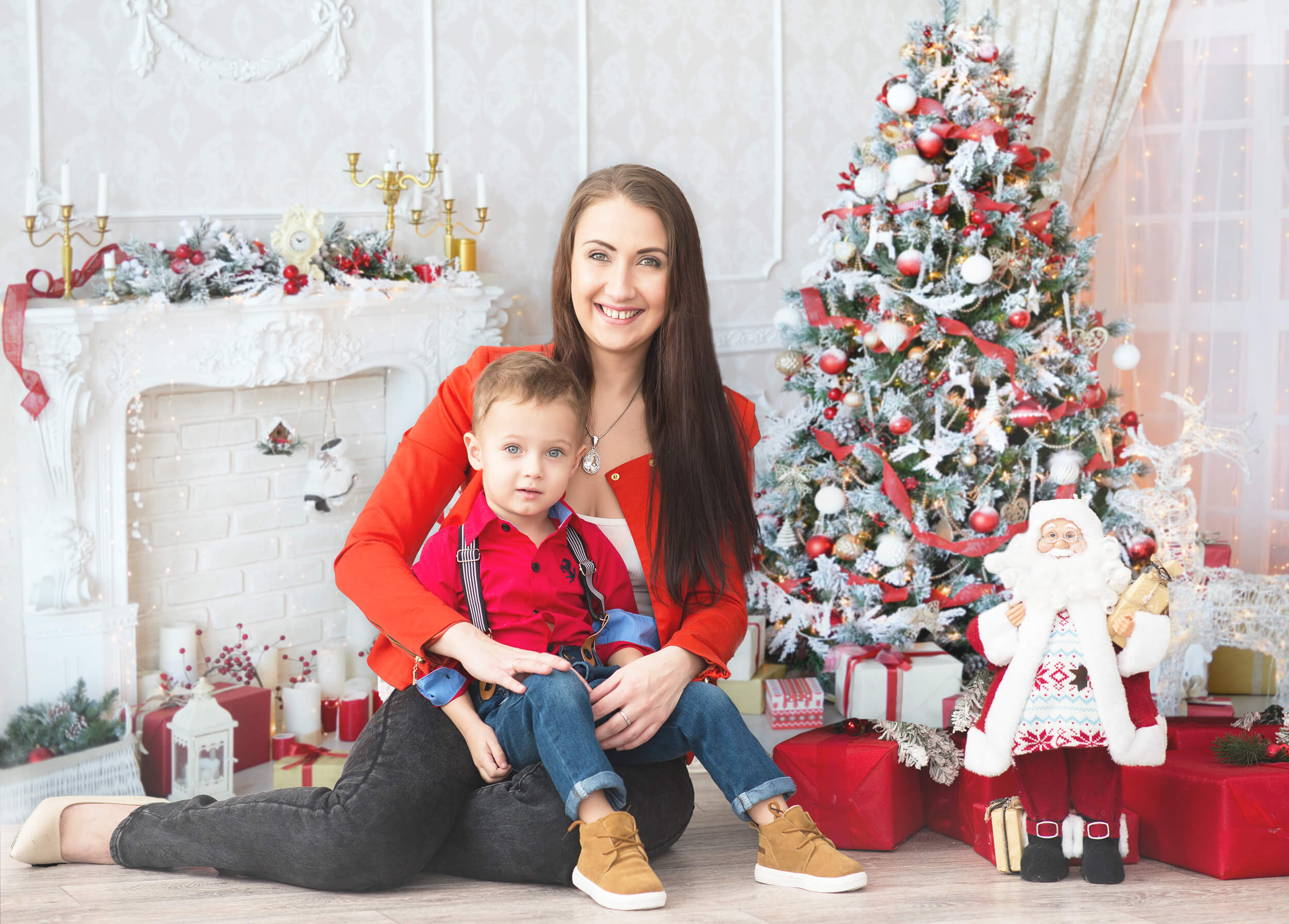 Decorated Fireplace Backdrop for Christmas  GX-1048