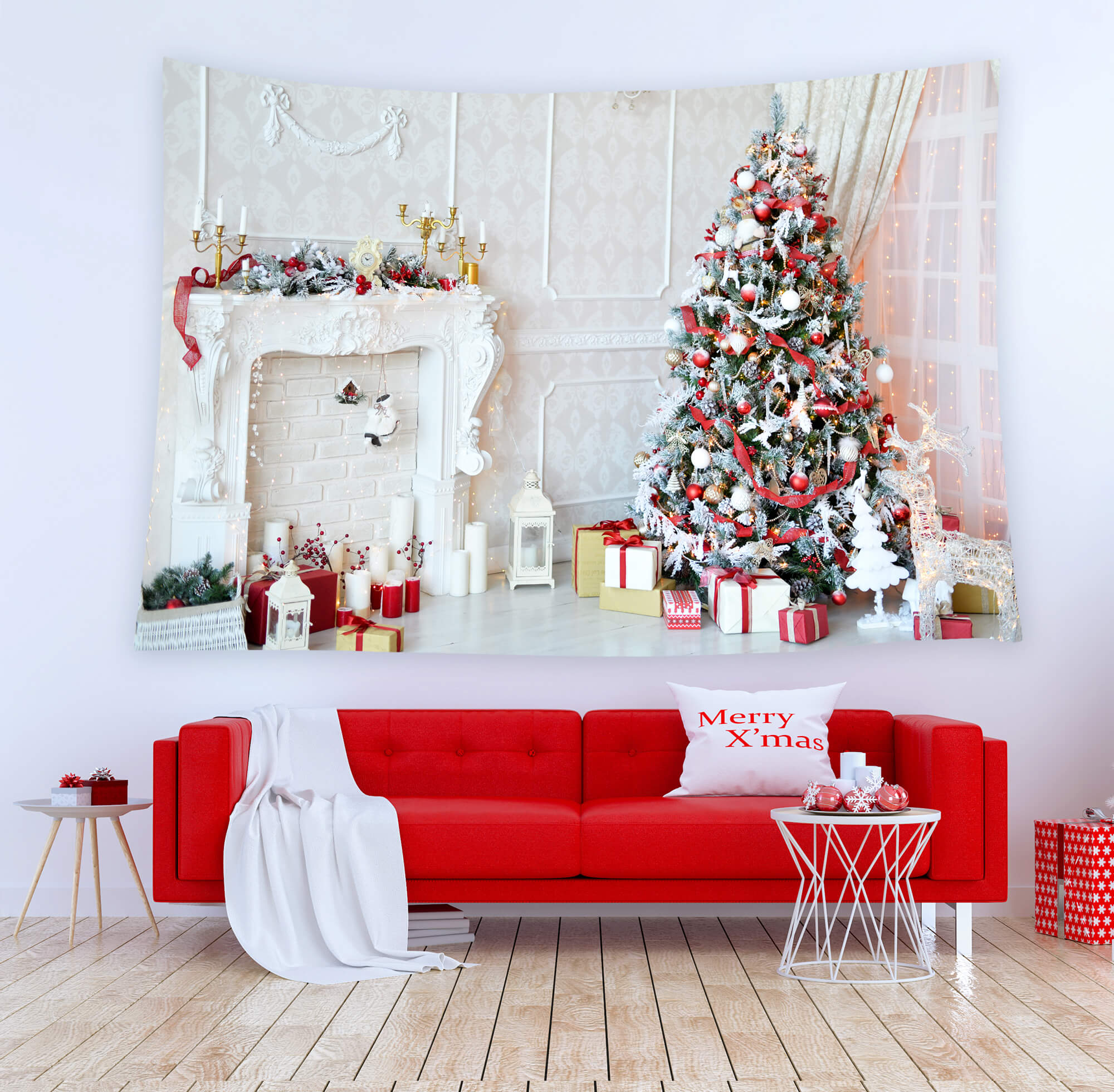 Decorated Fireplace Backdrop for Christmas  GX-1048