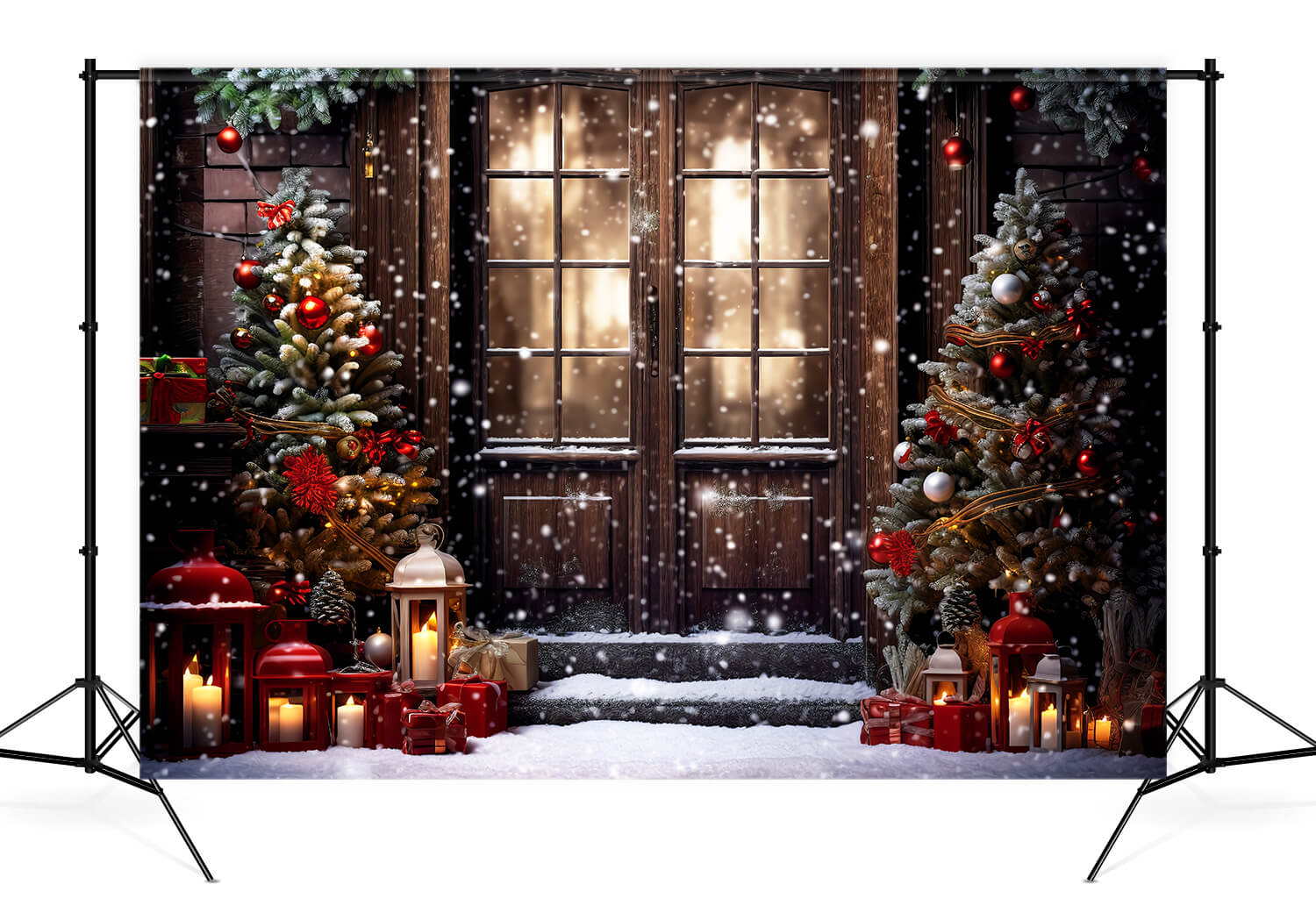 Christmas Door Snowy Night Studio Backdrop M10-52