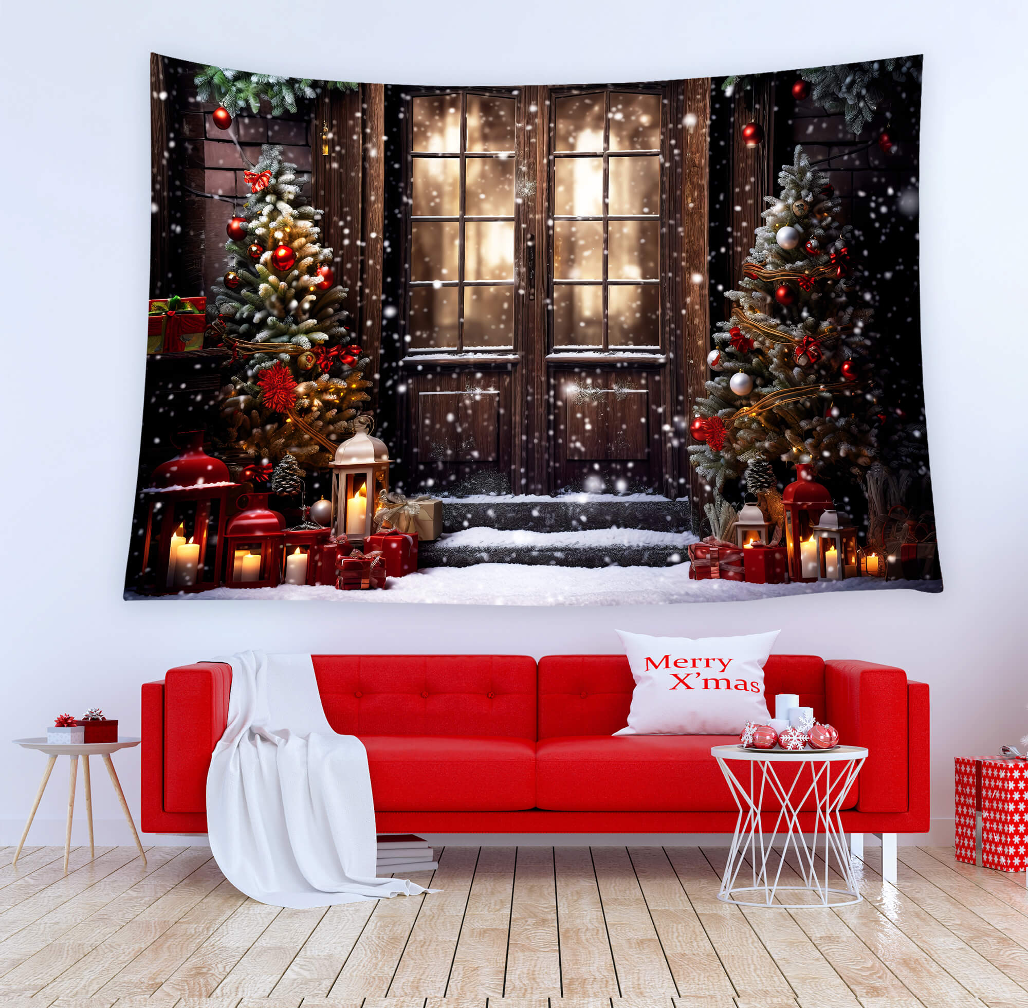 Christmas Door Snowy Night Studio Backdrop M10-52