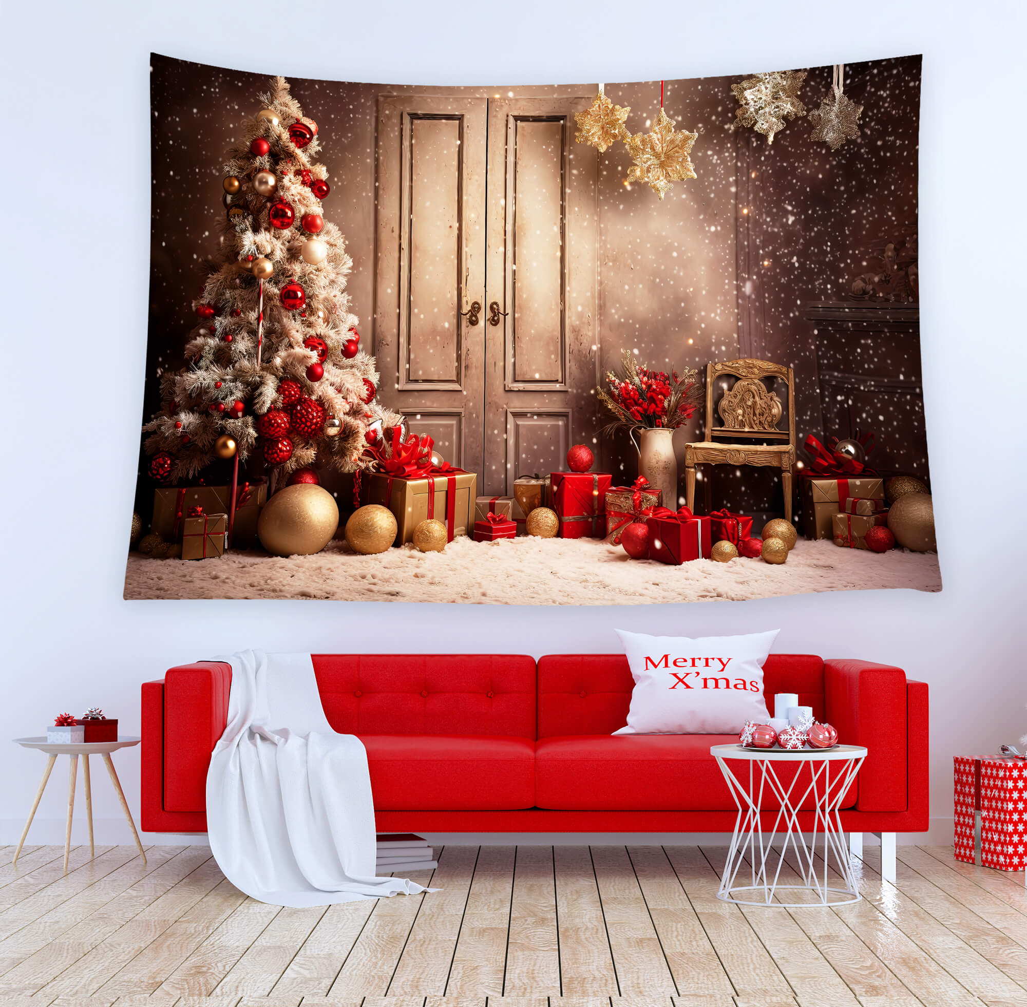 Snowflake Christmas Tree Presents Backdrop M10-53