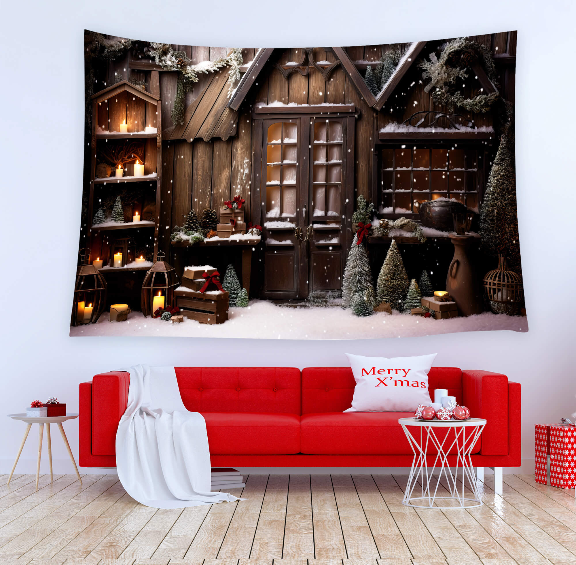 Winter Snow Christmas House Photo Backdrop M10-55