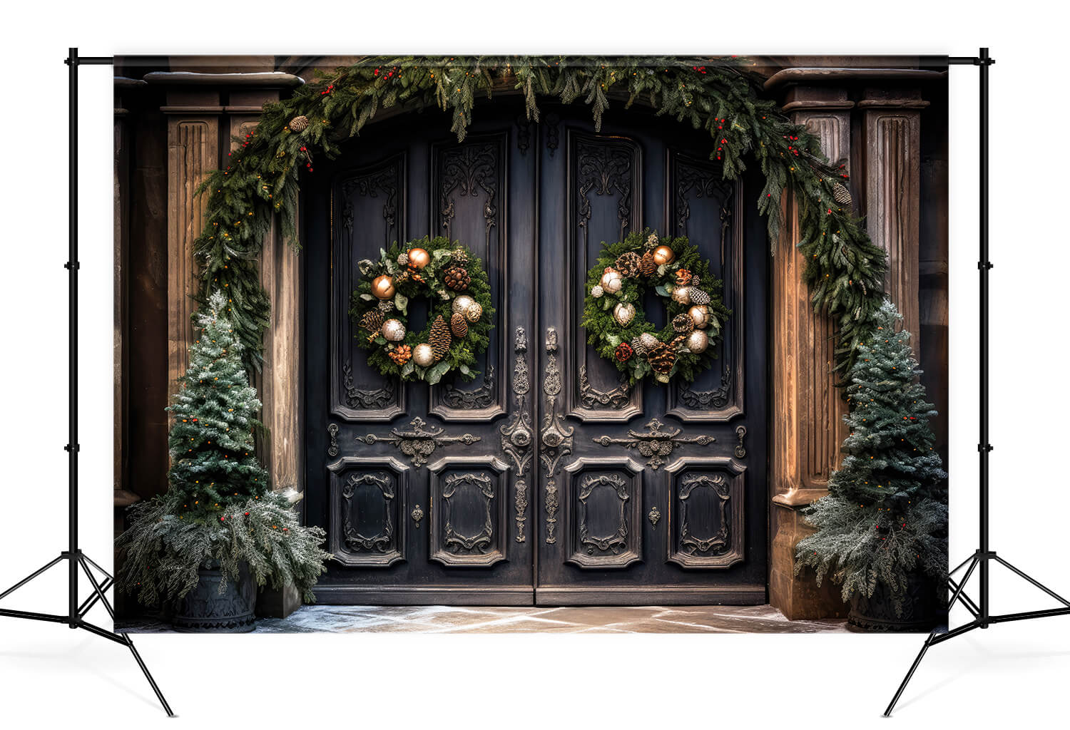 Christmas Decorated Front Door Backdrop M10-58